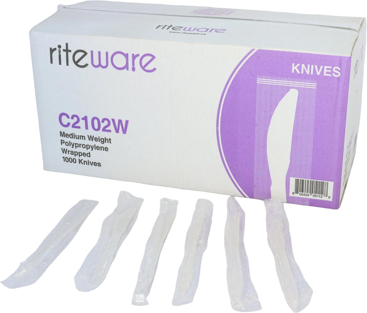 RiteWare - White Medium Weight Individually Wrapped Knife, Pack of 1000 - C2102W