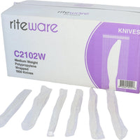 RiteWare - White Medium Weight Individually Wrapped Knife, Pack of 1000 - C2102W