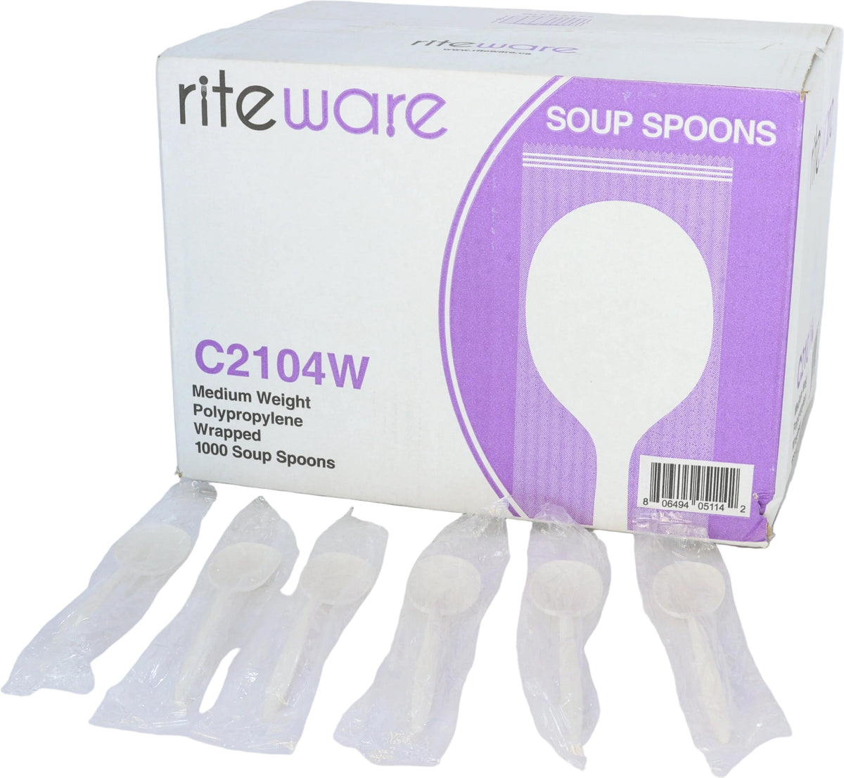 RiteWare White SoupSpoon WRAPPED, 1000/Cs - C2104W