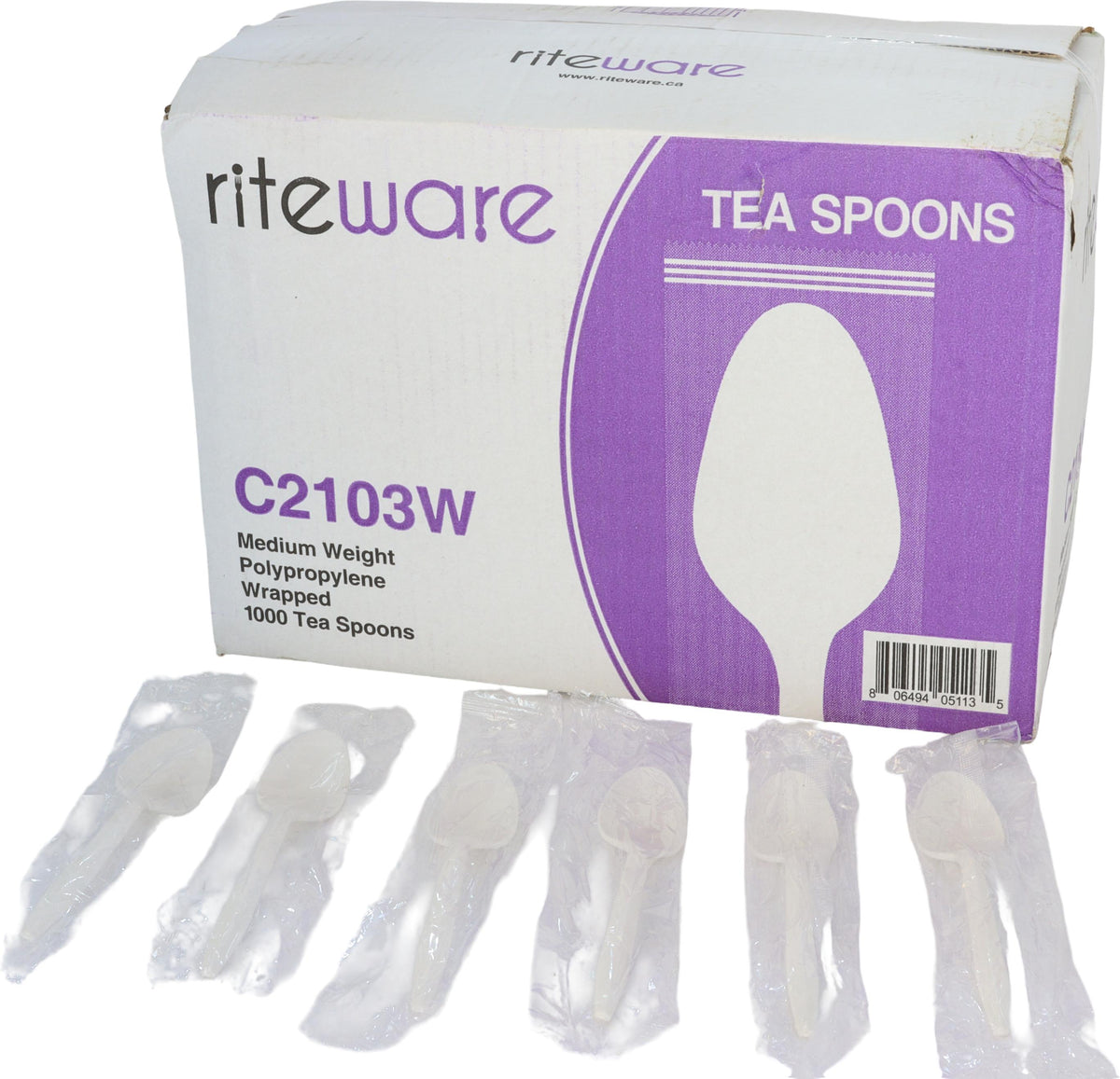 RiteWare White TeaSpoon WRAPPED, 1000/Cs - C2103W