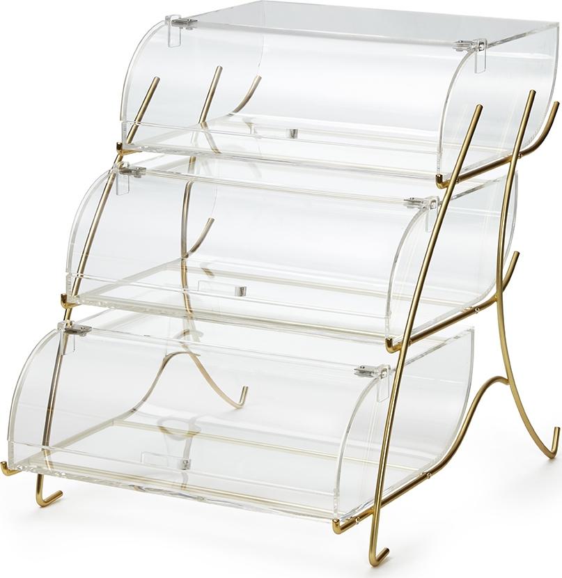 Rosseto - Three-Tier Clear Acrylic Bakery Display Case with Brass Metal Wire Stand - BK021