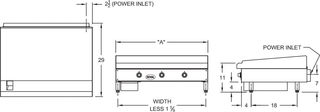 Royal - 12" x 27.5" Stainless Steel Single Element Heavy Duty Thermostatic Griddle - RTGE-12