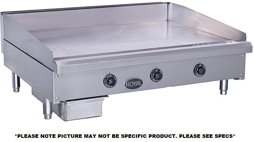 Royal - 12" x 27.5" Stainless Steel Single Element Heavy Duty Thermostatic Griddle - RTGE-12