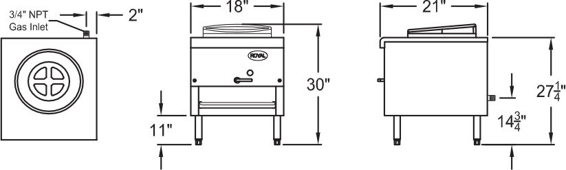 Royal - 15" Stainless Steel Natural Gas Mandarin Wok Range with 18 Tips Jet Burner - RMJ-15