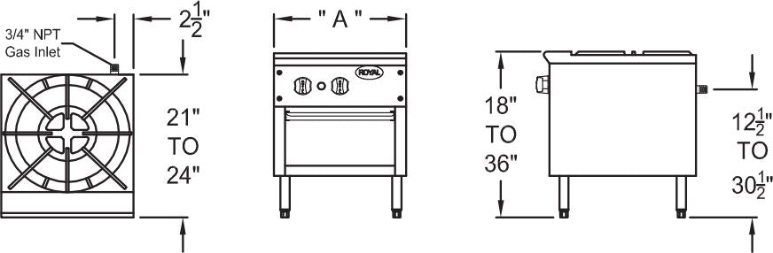 Royal - 21" x 36 x 18" Natural Gas Stock Pot Range with Single Burner (3 Rings) - RSP-18-36