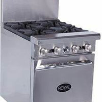 Royal - 24" Delux Stainless Steel 4 Open Burners Gas Range with One 20" Wide Oven and 2" Rear Step Up - RDR-4SU