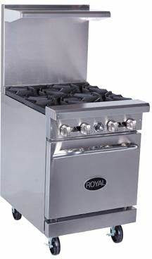 Royal - 24" Delux Stainless Steel 4 Open Burners Gas Range with One 20" Wide Oven and 2" Rear Step Up - RDR-4SU