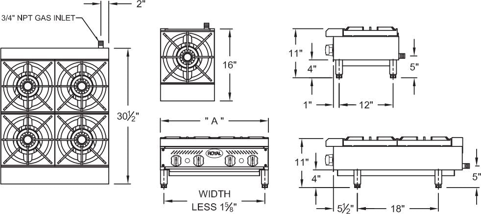Royal - 24" Stainless Steel Heavy Duty 2 Burners Gas Hot Plate - RHP-24-2