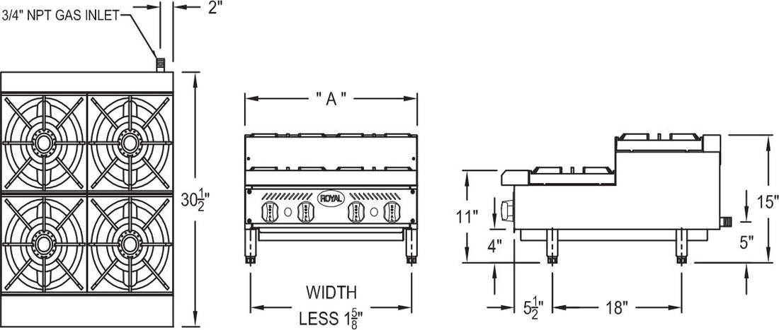 Royal - 24" Stainless Steel Heavy Duty Hot Plate with 4 Burners - RHP-24-4SU