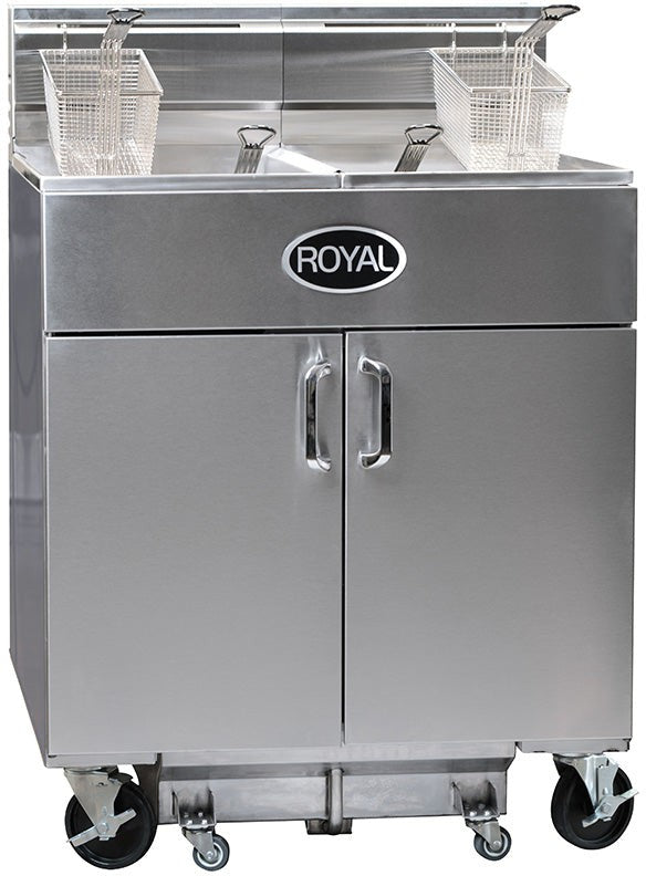 Royal - 35 Lb (31") Energy Efficient Gas Fryers With Built-In Filter System and Electro Mechanical Dial (2 Tanks) - REEF-35-2-EM
