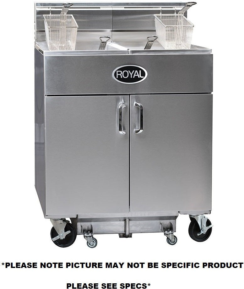 Royal - 35 Lb (46.5") Energy Efficient Gas Fryers With Built-In Filter System and 2 Product Solid State Control With Temperature Readout (3 Tanks) - REEF-35-3-DM2