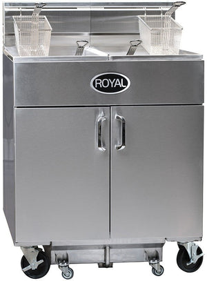 Royal - 35 Lb (62") Energy Efficient Gas Fryers With Built-In Filter System and 2 Product Solid State Control With Temperature Readout (4 Tanks) - REEF-35-4-DM2