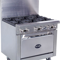 Royal - 36″ Stainless Steel 6 Open Burners Gas Range with 26.5" Wide Oven - RR-6