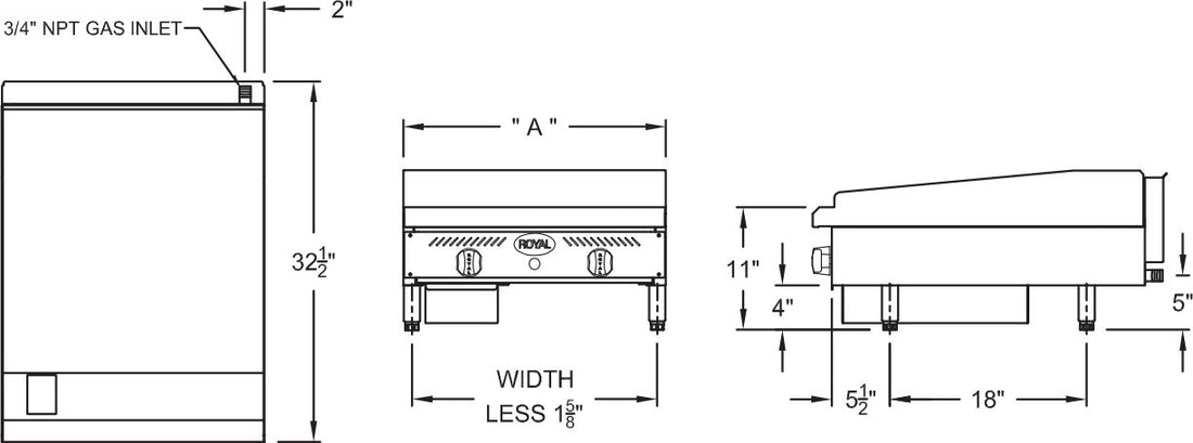 Royal - 36" Stainless Steel Heavy Duty Manual Countertop Griddle - RMG-36