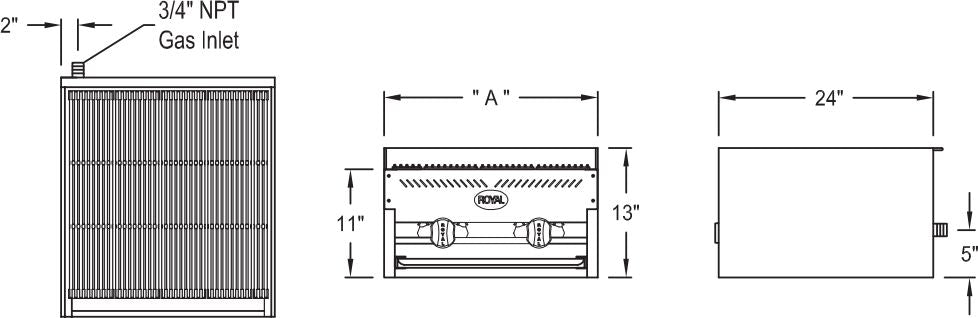 Royal - 36" Stainless Steel Heavy Duty Snack Char Rock Broiler - RSCB-36