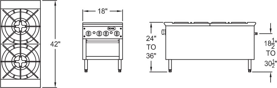 Royal - 42" x 24" x 18" Natural Gas Stock Pot Range with Double Burner (3 Rings) - RSP-18D-24