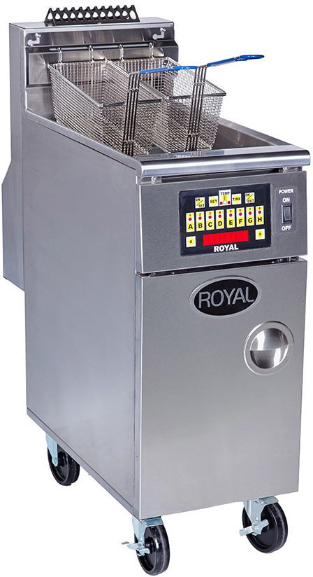Royal - 45 Lb (15.5") Digital Thermostat High Efficiency Fryer with Built In Filter System and and 8 Product Computer Control with Individual Programming - RHEF-45-1-CM
