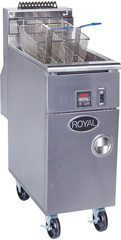 Royal - 45 Lb (46.5") Digital Thermostat High Efficiency Fryer with Built In Filter System and Two Product Solid State Control with Temperature Readout - RHEF-45-3-DM2