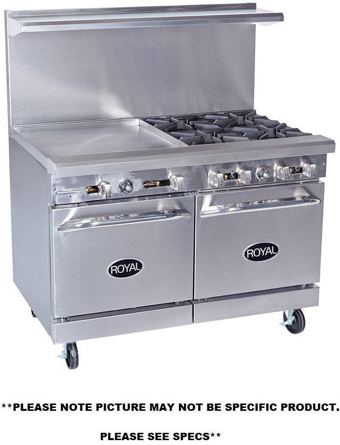 Royal - 48″ Stainless Steel Open Burner With 12" Griddle And Two 20" Wide Ovens Gas Range - RR-6G12