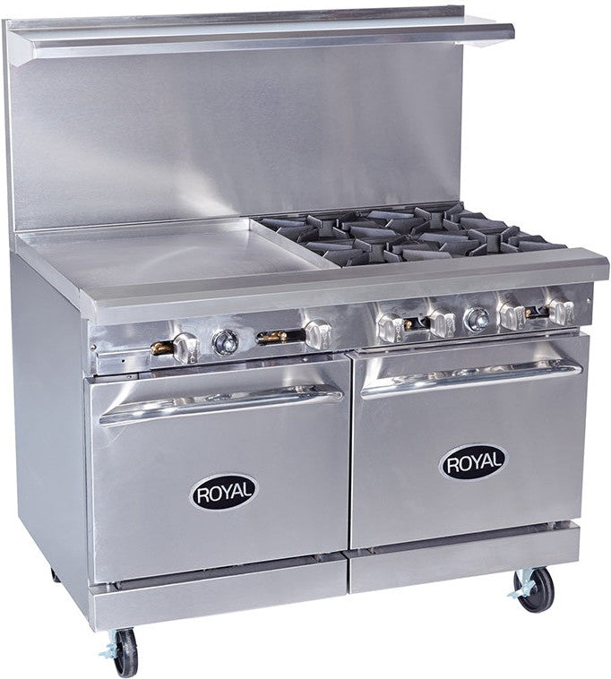 Royal - 48″ Stainless Steel Open Burner With 24" Griddle And Two 20" Wide Ovens Gas Range - RR-4G24