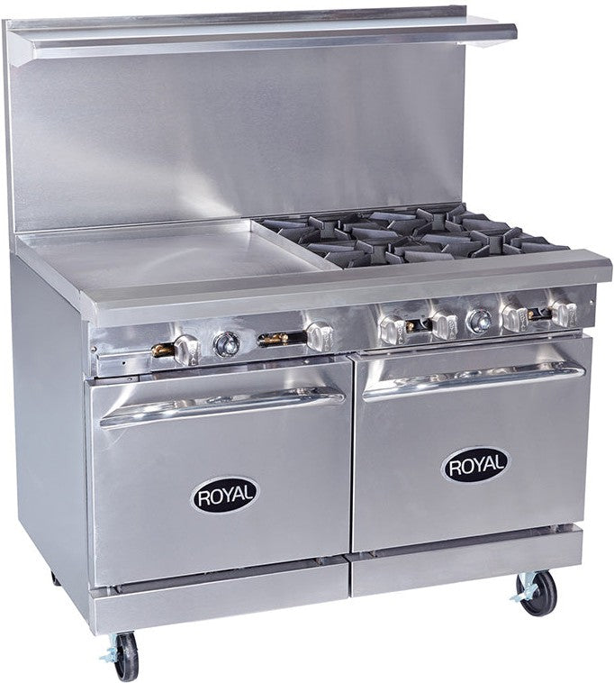 Royal - 48″ Stainless Steel Open Burner With 36" Wide Griddle And Two 20" Wide Oven Gas Range - RR-2G36