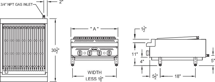 Royal - 60", 10 Burners Stainless Steel Heavy Duty Radiant Broiler - RRB-60