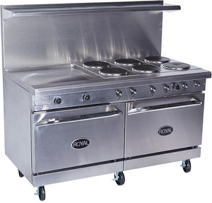 Royal - 60″ Stainless Steel 2 Top Elements Electric Range with 48” Wide Griddle and Two 26.5" Wide Ovens - RRE-2GT48