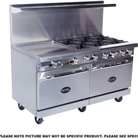 Royal - 60″ Stainless Steel 4 Open Burner Gas Range with 36” Wide Griddle and Two 26.5" Wide Ovens - RR-4G36