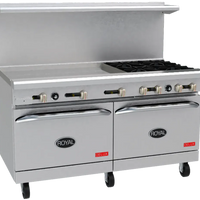 Royal - 60″ Stainless Steel 6 Open Burner Gas Range with 24” Wide Griddle and 26.5" Wide Oven - RR-6G24