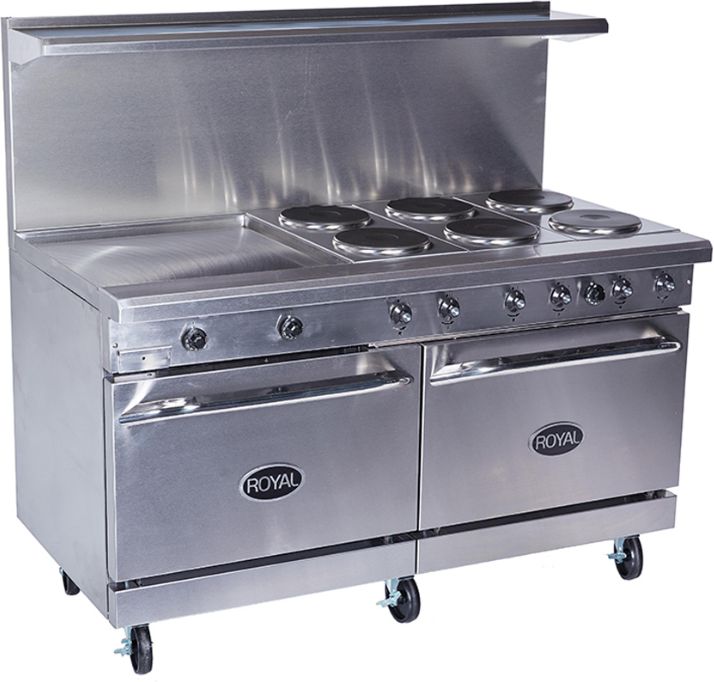Royal - 60″ Stainless Steel Wide Griddle Electric Range with Two 26.5" Wide Ovens - RRE-GT60