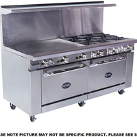 Royal - 72″ Stainless Steel 10 Open Burner Gas Range with 12” Wide Griddle and Two 26.5" Wide Ovens - RR-10G12