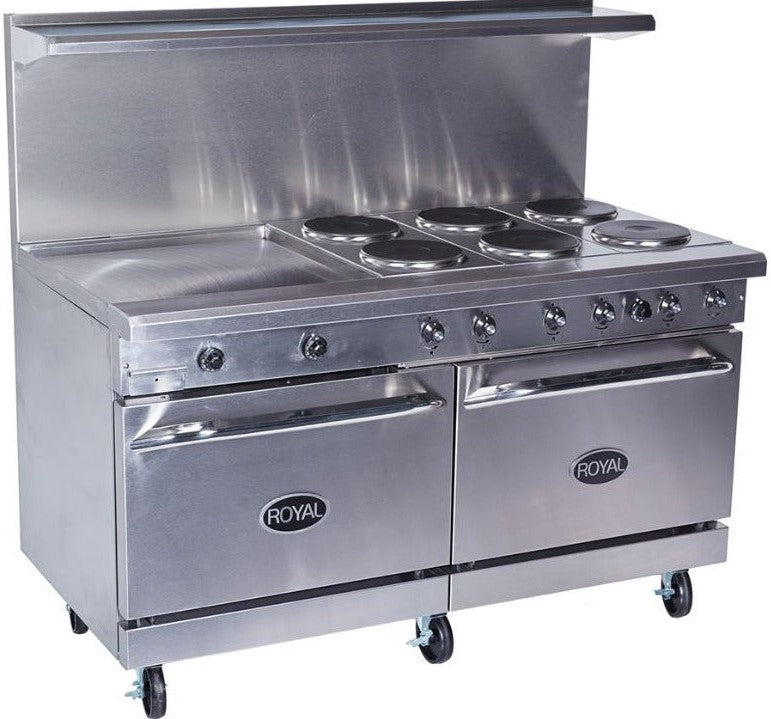 Royal - 72" Stainless Steel 2 Top Elements With 60” Wide Griddle And Two 26.5" Wide Ovens Electric Range - RRE-2GT60