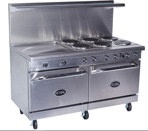 Royal - 72" Stainless Steel 8 Top Elements With 24” Wide Griddle And Two 26.5' Wide Ovens Electric Range - RRE-8GT24