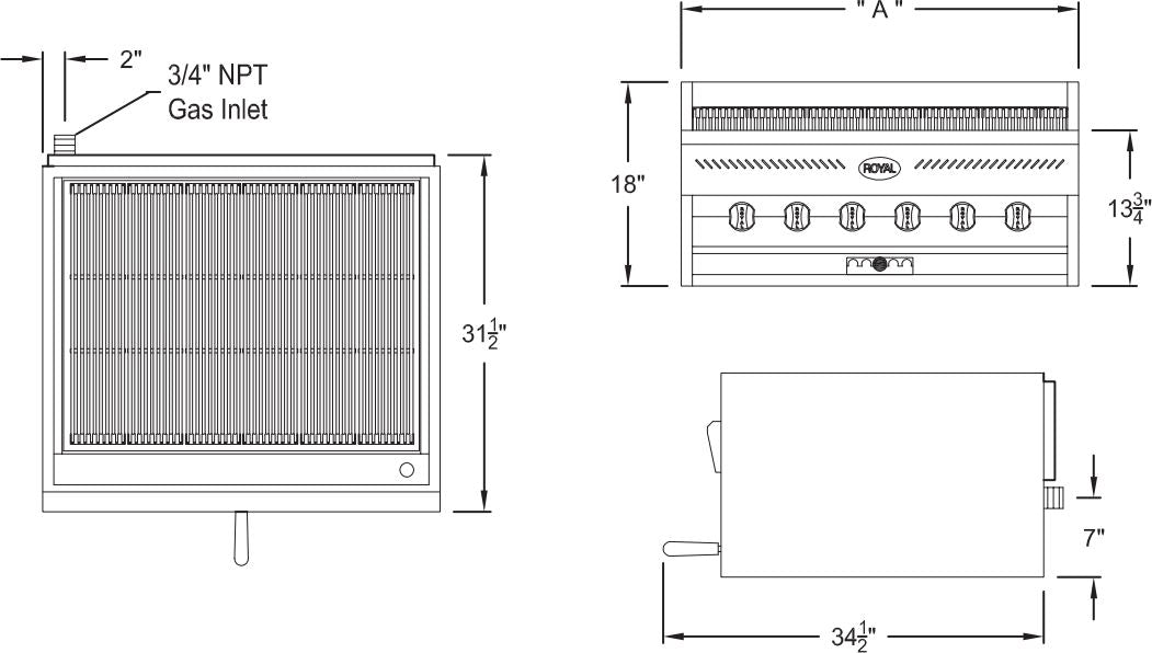 Royal - 72" Stainless Steel Steak House Broiler - RARB-72