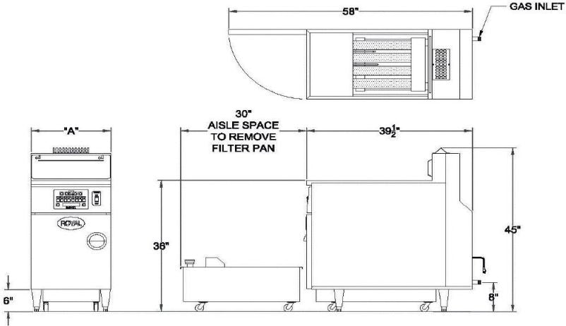 Royal - 75 Lb (78") Digital Thermostat High Efficiency Fryer with Built In Filter and 8 Product Computer Control with Individual Programming (4 Tanks) - RHEF-75-4-CM