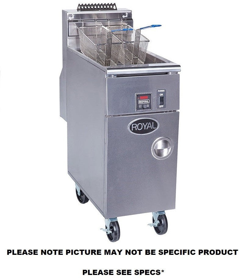 Royal - 75 Lb Digital Thermostat High Efficiency Fryer with Built In Filter and Two Product Solid State Control with Temperature Readout (5 Tanks) - RHEF-75-5-DM2