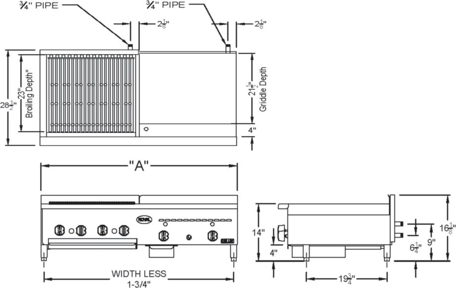 Royal - Delux 15" Stainless Steel Radiant Broiler With 12" Thermostatic Griddle - BG-1512