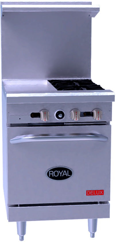 Royal - Delux 24" Stainless Steel 2 Open Burners Gas Range with One 20" Wide Oven and 12" Griddle - RDR-2G12