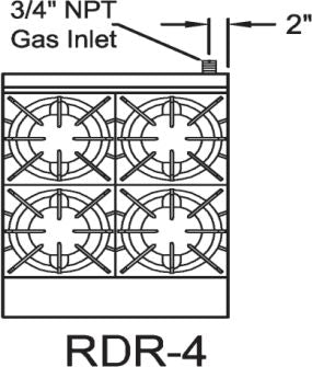 Royal - Delux 24″ Stainless Steel 4 Open Burners Gas Range with One 20” Wide Oven - RDR-4