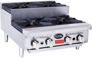 Royal - Delux 24″ Stainless Steel Gas Range with Heavy Duty Step Up Hot Plates - RDHP-24-4SU