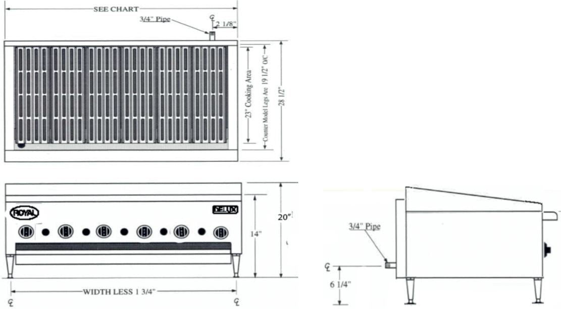 Royal - Delux 35.75" Stainless Steel Infrared Radiant Turbo Broiler with 87,000 BTU - TB-836