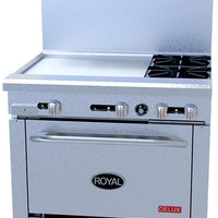 Royal - Delux 36" Stainless Steel 2 Open Burners Gas Range with One 26.5" Wide Oven and 24" Wide Griddle - RDR-2G24