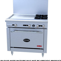 Royal - Delux 36″ Stainless Steel 4 Open Burners Gas Range with One 26.5” Wide Oven and 12" Wide Griddle - RDR-4G12