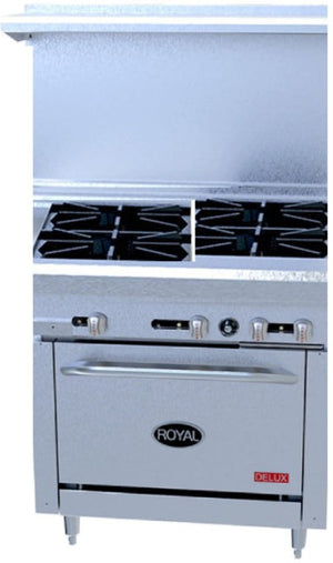 Royal - Delux 36″ Stainless Steel 4 Open Burners Gas Range with One 26.5” Wide Oven and 36" Wide Griddle - RDR-4-36