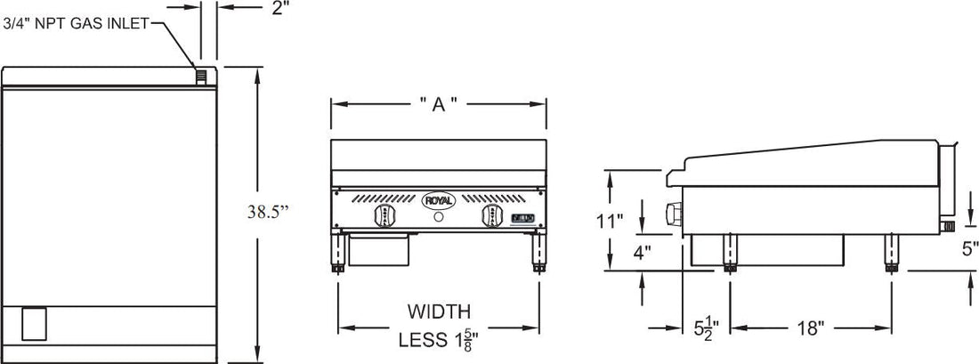 Royal - Delux 36″ Stainless Steel Heavy Duty Deep Manual Griddle - RDMG-36-D