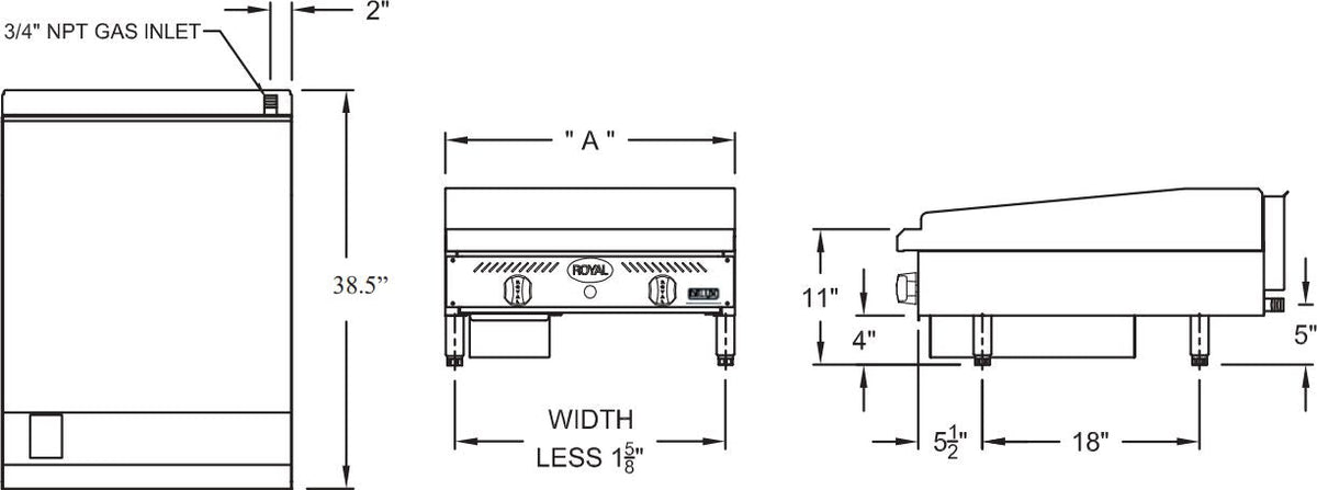 Royal - Delux 36″ Stainless Steel Heavy Duty Deep Manual Griddle - RDMG-36-D