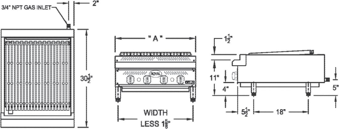 Royal - Delux 36″ Stainless Steel Heavy Duty Radiant Broiler - RDRB-36