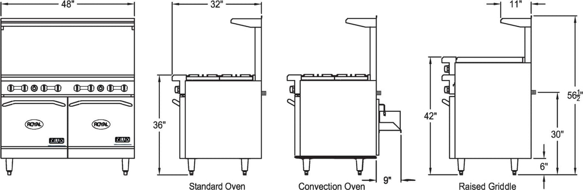 Royal - Delux 48" Stainless Steel Gas Range With Two 20" Wide Ovens - RDR-8