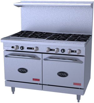 Royal - Delux 48″ Stainless Steel Gas Range With Two 20” Wide Ovens - RDR-8SU