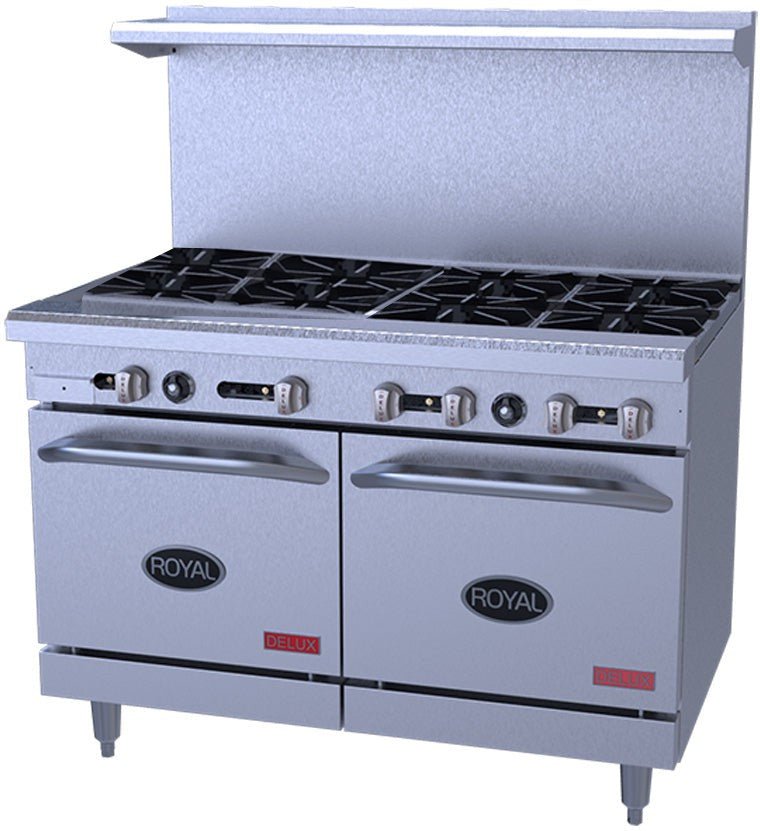 Royal - Delux 48" Stainless Steel Gas Range With Two 20" Wide Ovens - RDR-8